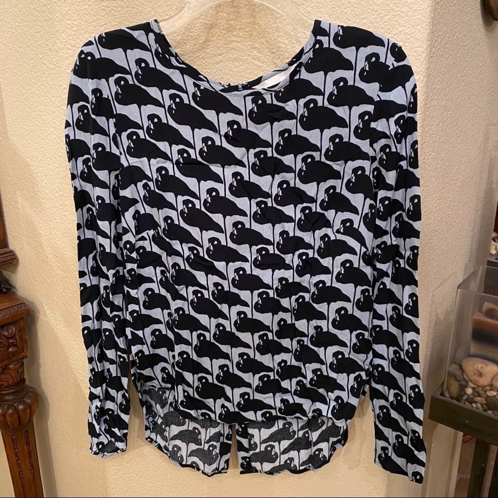 H&M Bird Graphic Long Sleeve Top Size Xsmall